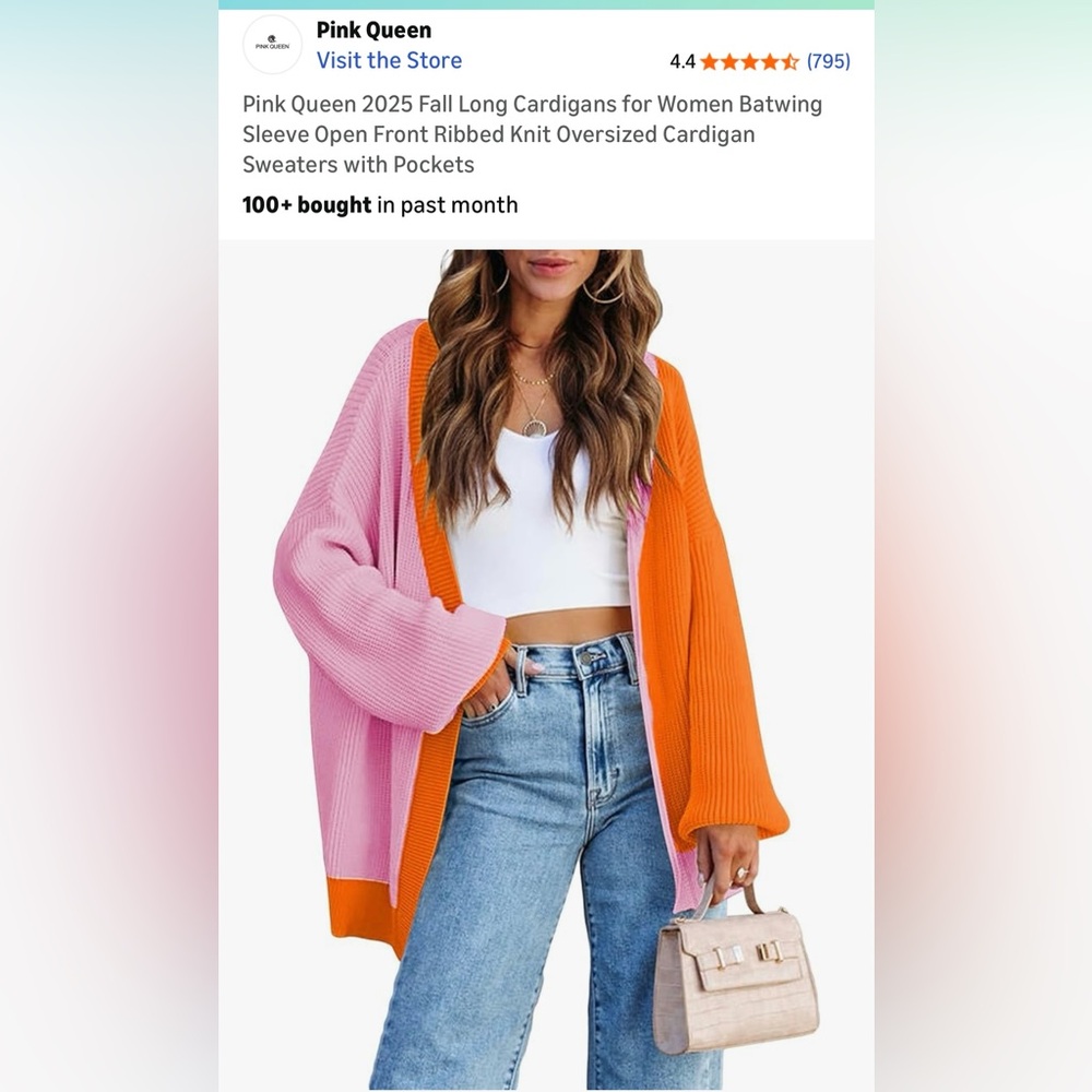 NWOT Pink Queen Pink and Orange Oversized Cardigan